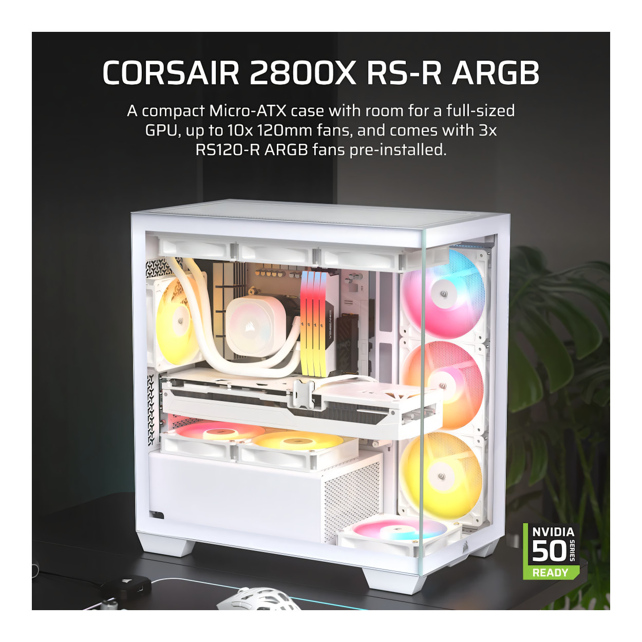 Corsair 2800X RS-R ARGB Micro-ATX PC Case - White CC-9011348-WW