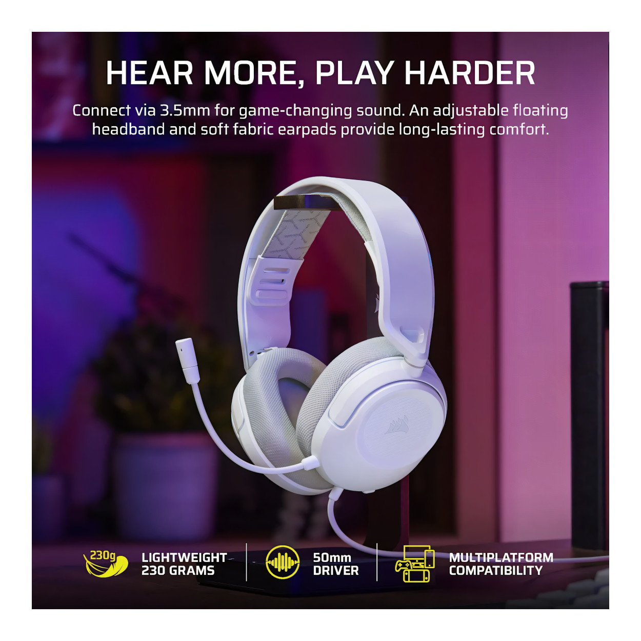 Corsair HS35 v3 Wired Gaming Headset - White CA-9011400-WW