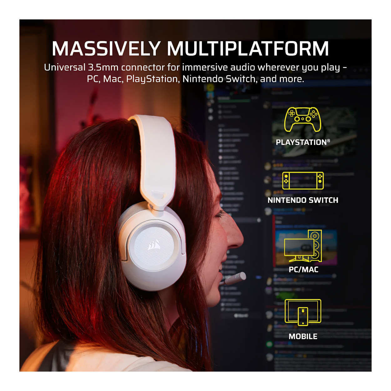 Corsair HS35 v3 Wired Gaming Headset - White CA-9011400-WW