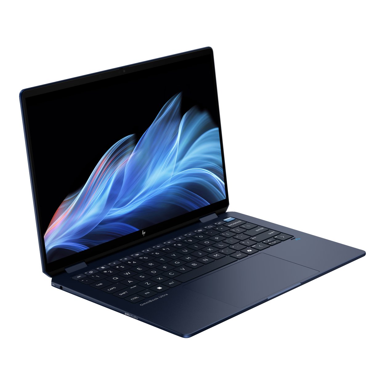 24C2-OmniBook- 14 Atmospheric Blue T NT IR Cam nonFPR HP AI Art Screen Core Set FrontRight WhiteBG