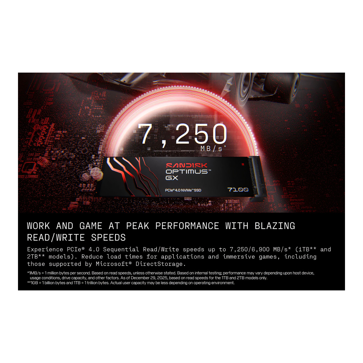 SanDisk Optimus GX 7100 2TB M.2 PCIe 4.0 NVMe TLC 3D NAND Internal SSD SDSP71200TAN-000E0